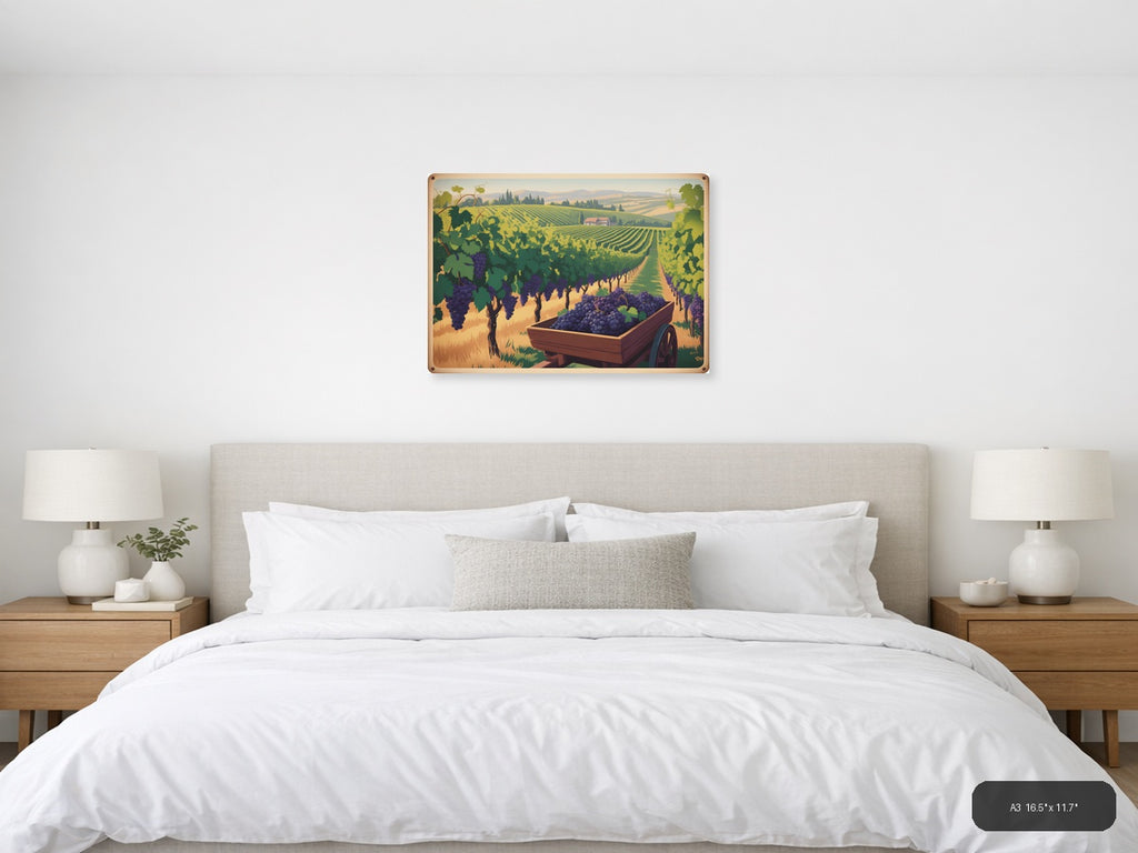 Vintage Tuscan Vineyard Harvest Landscape Wall Art — A3 / Bedroom