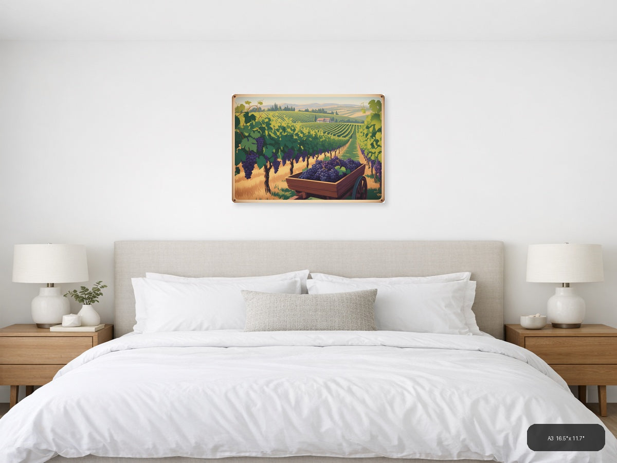 Vintage Tuscan Vineyard Harvest Landscape Wall Art — A3 / Bedroom