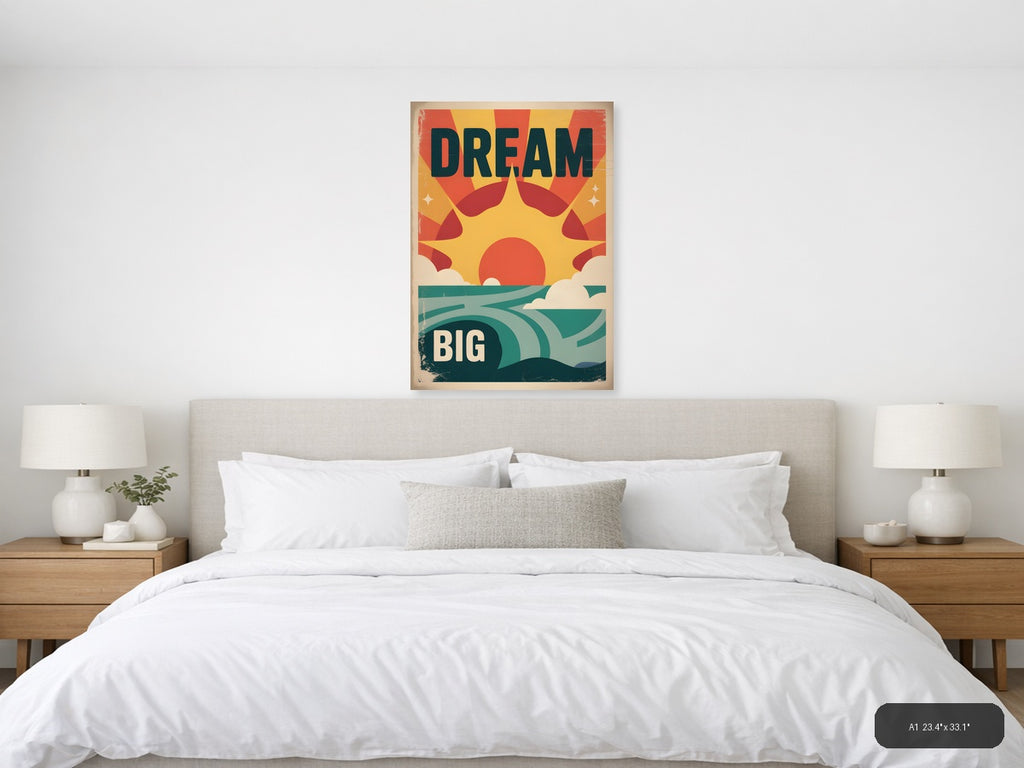Dream Big Vintage Sunrise Motivational Wall Art — A1 / Bedroom