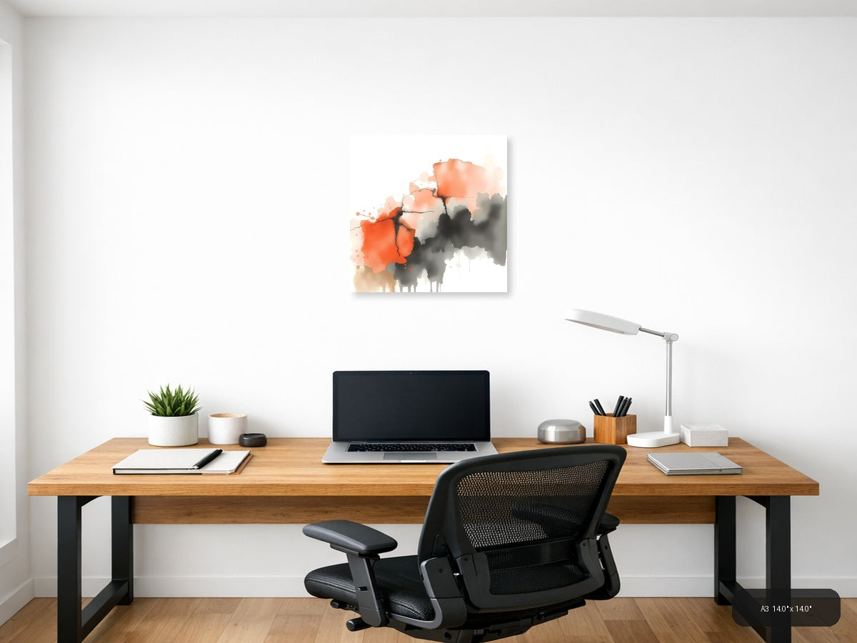 Abstract Watercolor Map with Orange and Gray Wall Art — A3 / Office