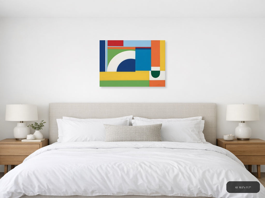 Colorful Abstract Geometric Shapes Modern Wall Art — A3 / Bedroom