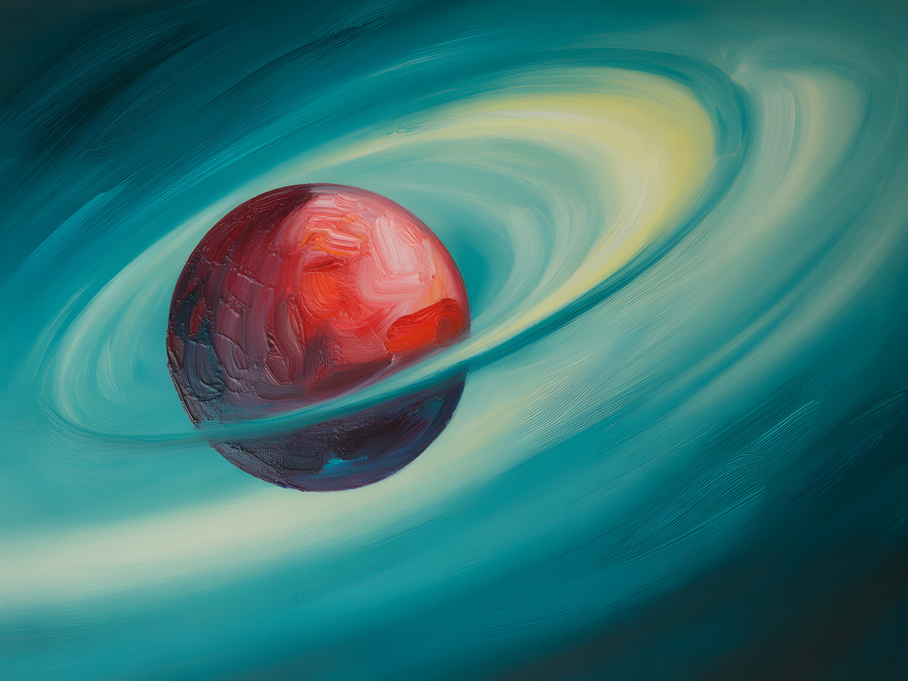 Red Planet with Rings Abstract Landscape Wall Art
