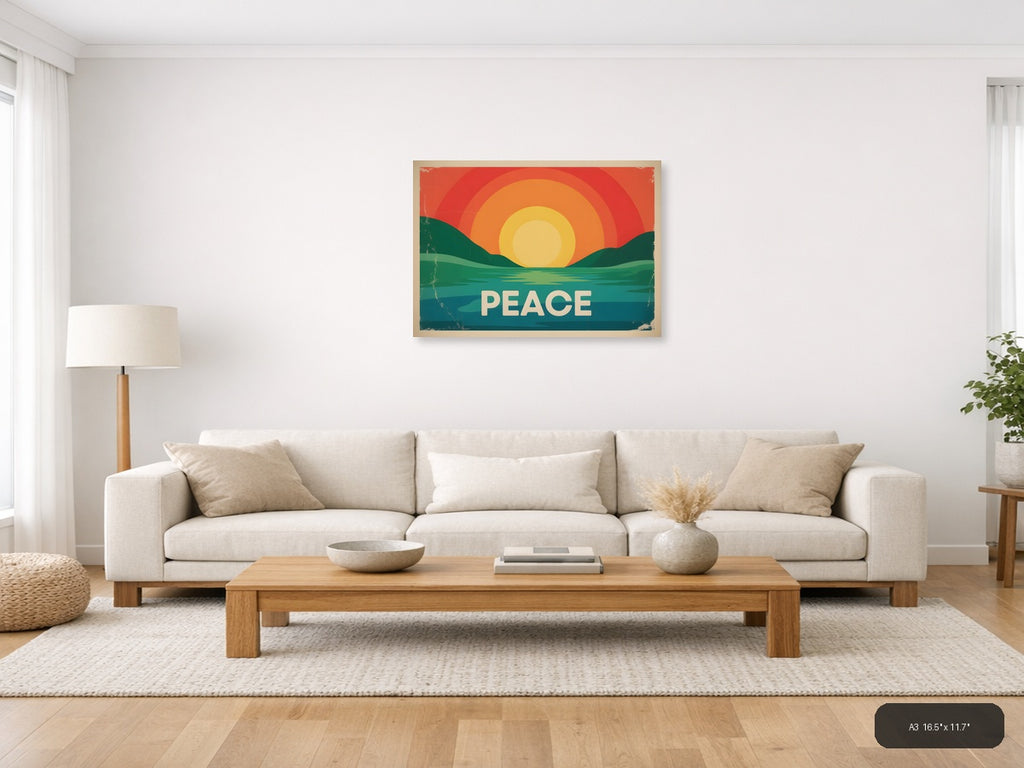 Vintage Sunset Over Water Peace Landscape Wall Art — A3 / Living Room