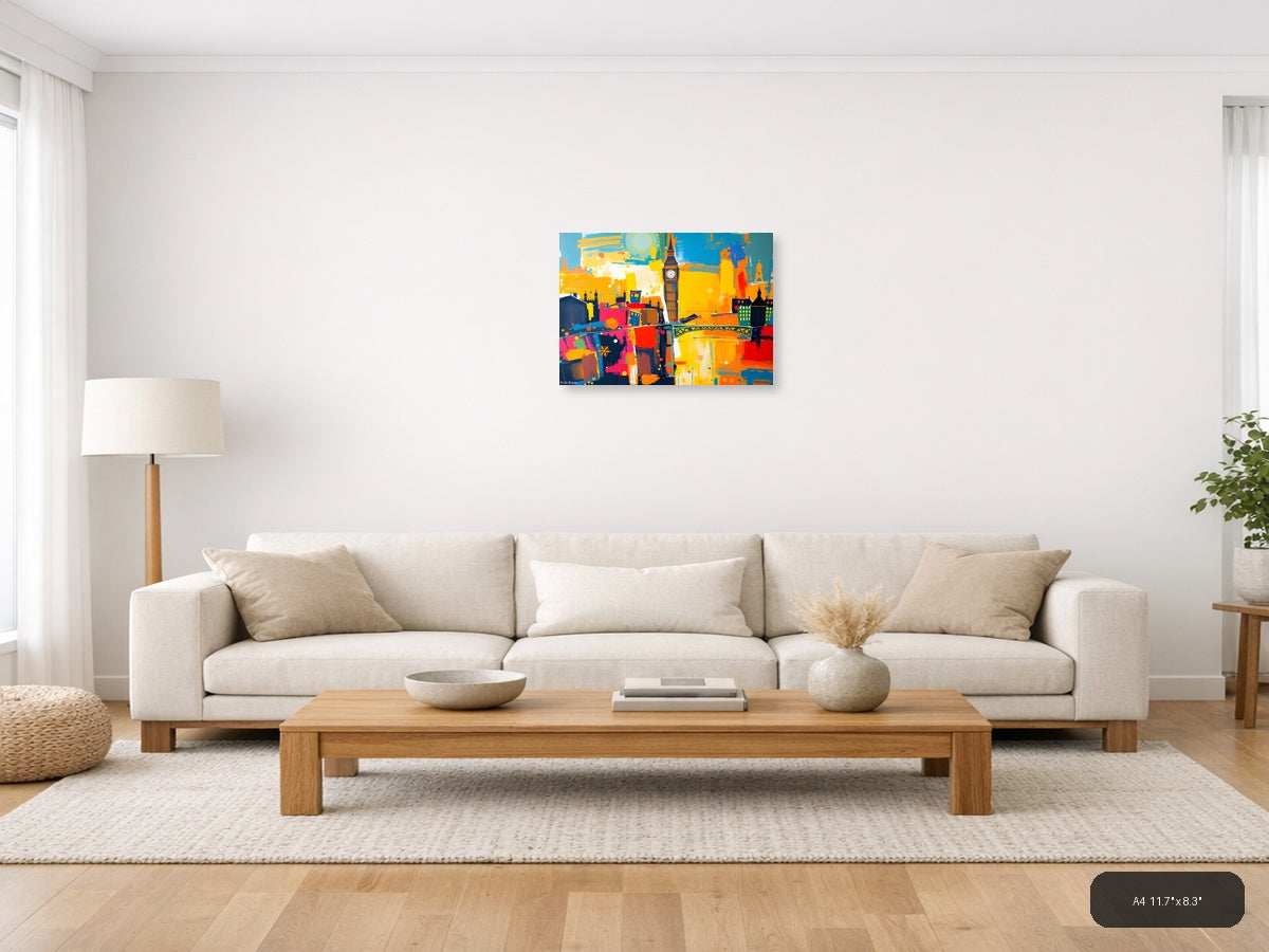 Abstract London Big Ben Cityscape Colorful Wall Art — A4 / Living Room