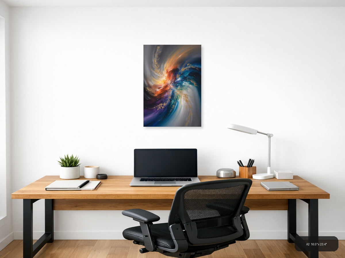 Abstract Cosmic Swirl with Gold Accents Wall Art — A2 / Office