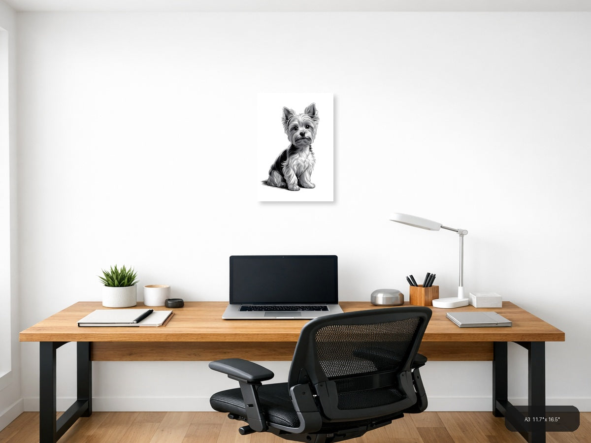 Fluffy Terrier Dog Portrait Minimalist Wall Art — A3 / Office