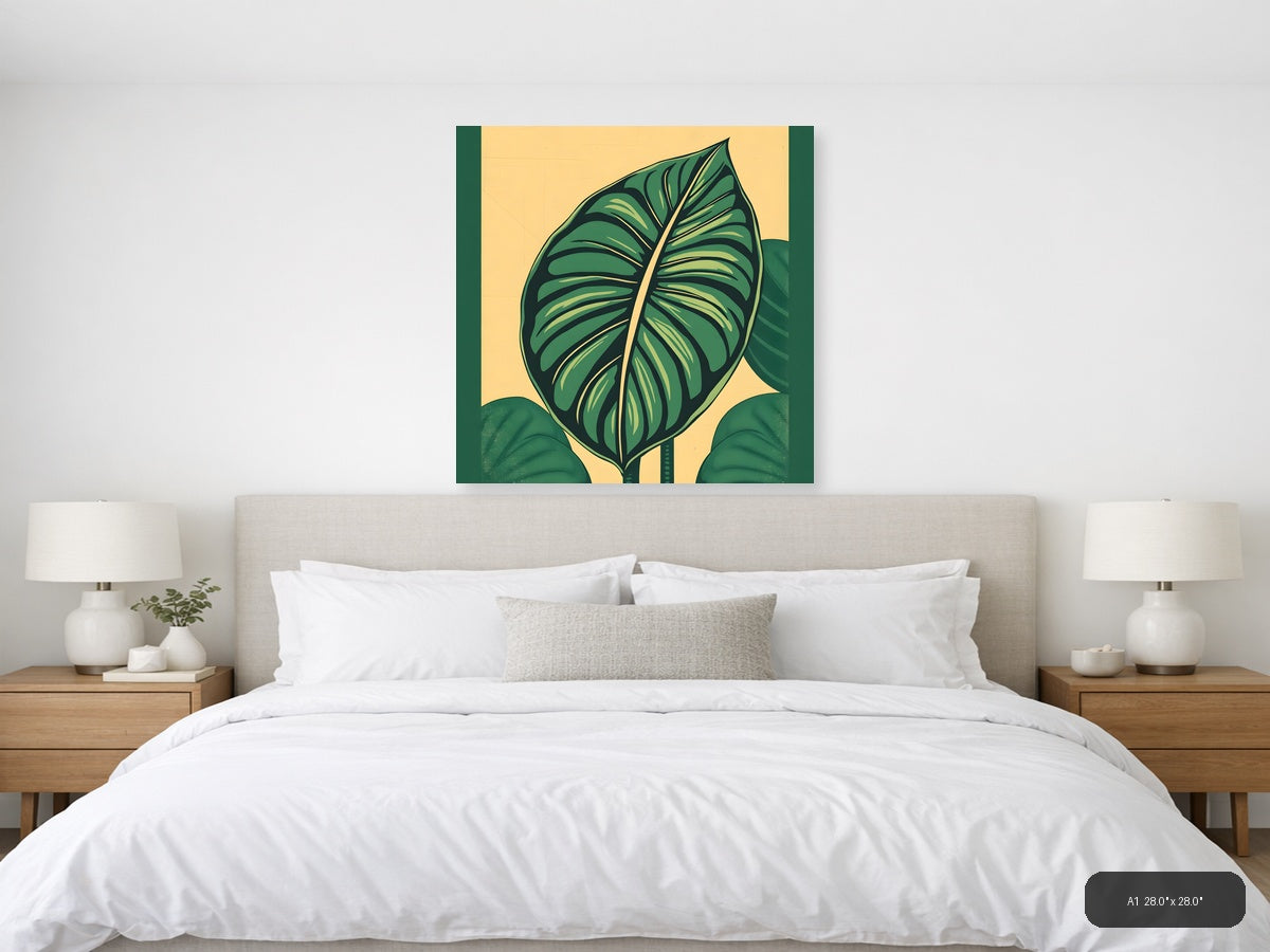 Vintage Green Leaf Botanical Illustration Wall Art — A1 / Bedroom