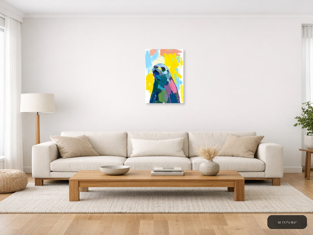 Colorful Abstract Seal Portrait Wall Art — A3 / Living Room