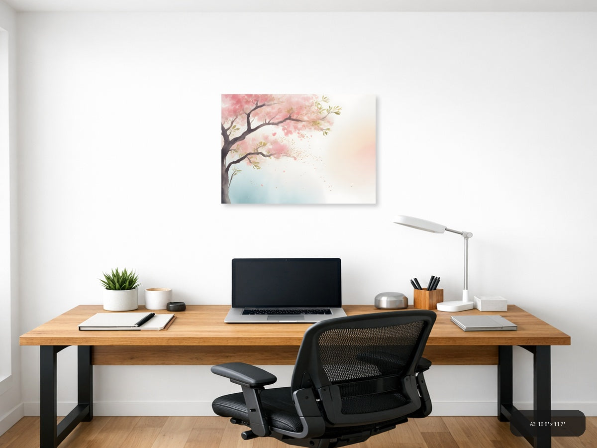 Cherry Blossom Tree Watercolor Landscape Wall Art — A3 / Office