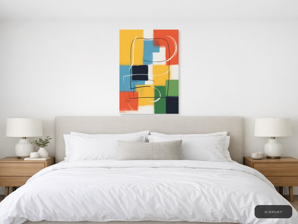 Colorful Abstract Geometric Blocks Lines Wall Art — A1 / Bedroom