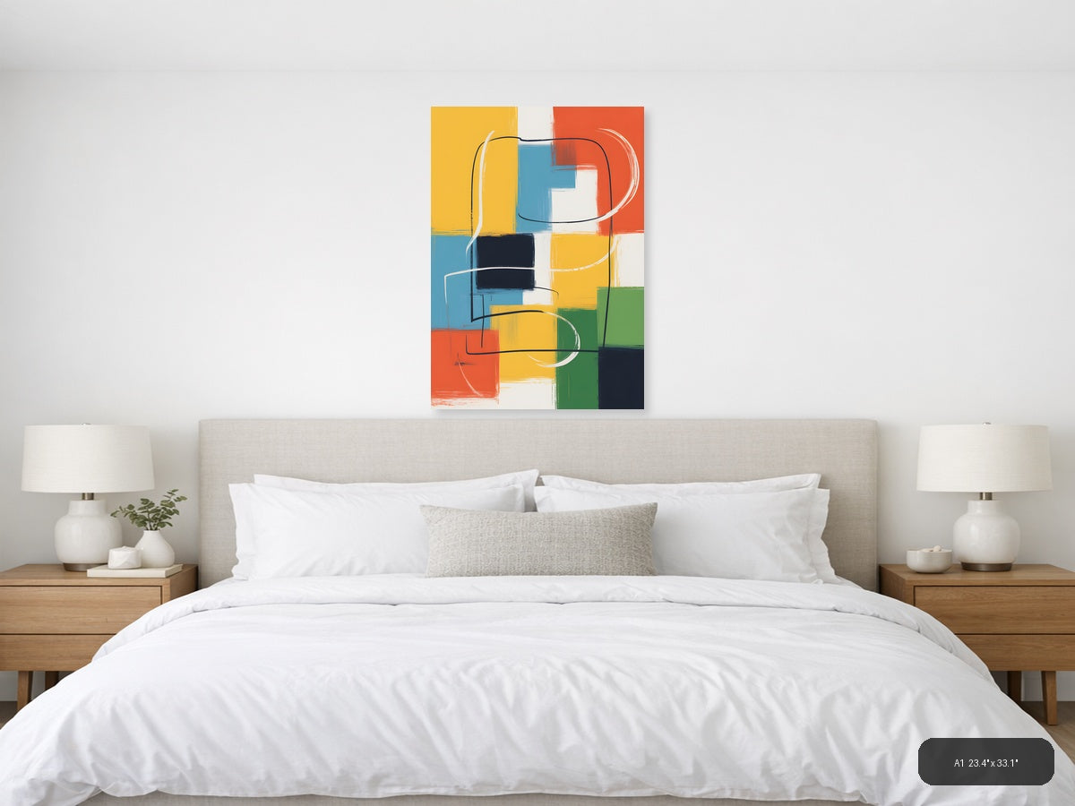 Colorful Abstract Geometric Blocks Lines Wall Art — A1 / Bedroom