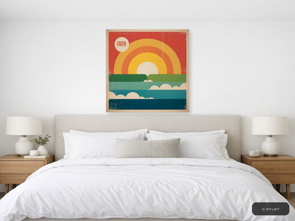 Vintage Faith Rainbow Sunrise Landscape Wall Art — A1 / Bedroom