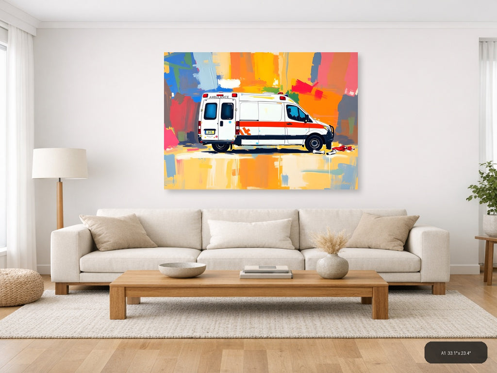 Colorful Abstract Ambulance Emergency Vehicle Wall Art — A1 / Living Room