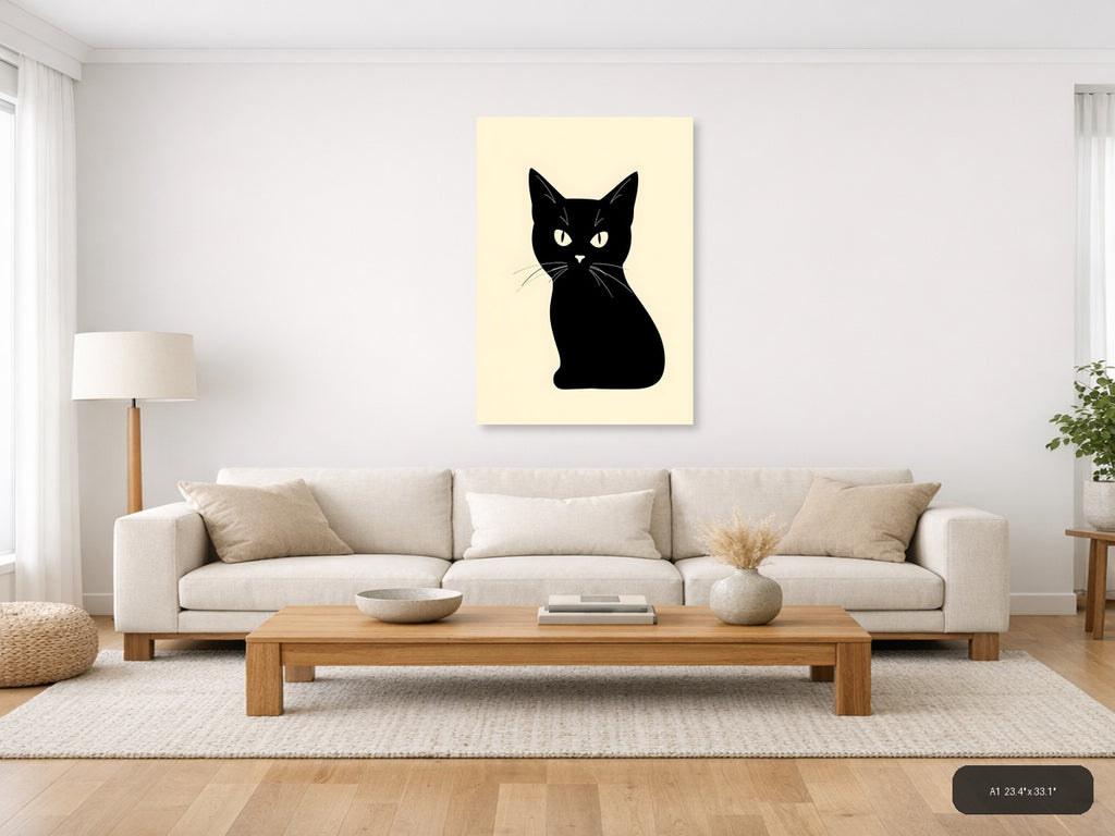 Black Cat Canvas Print | Minimalist Wall Art | A4 A3 A2 A1 — A1 (Living Room)