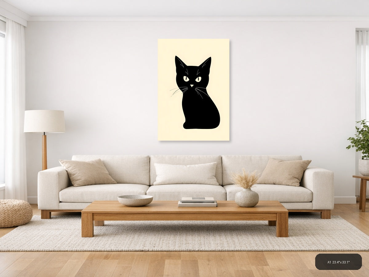 Black Cat Canvas Print | Minimalist Wall Art | A4 A3 A2 A1 — A1 (Living Room)