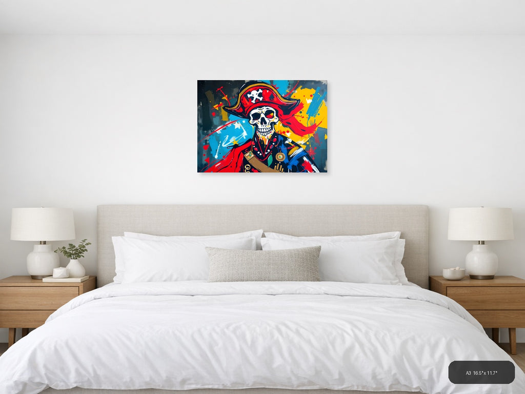 Pirate Skull Red Abstract Canvas Wall Art — A3 / Bedroom