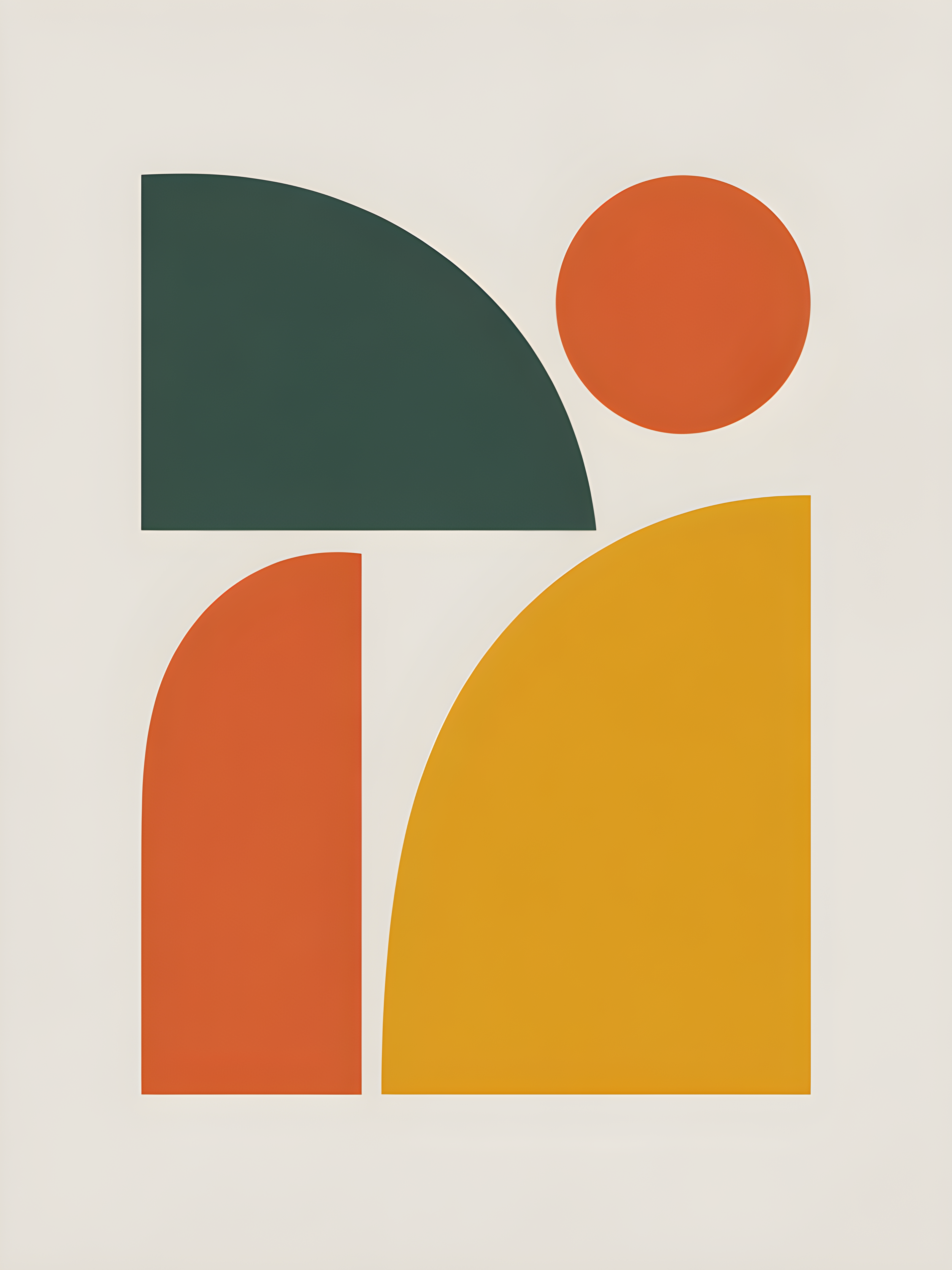 Minimalist Geometric Shapes in Green, Orange & Gold Wall Art
