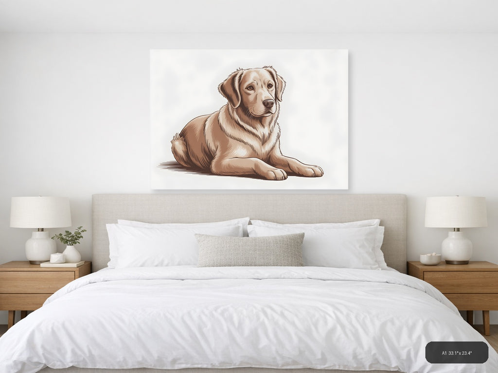 Golden Retriever Dog Portrait Minimalist Wall Art — A1 / Bedroom