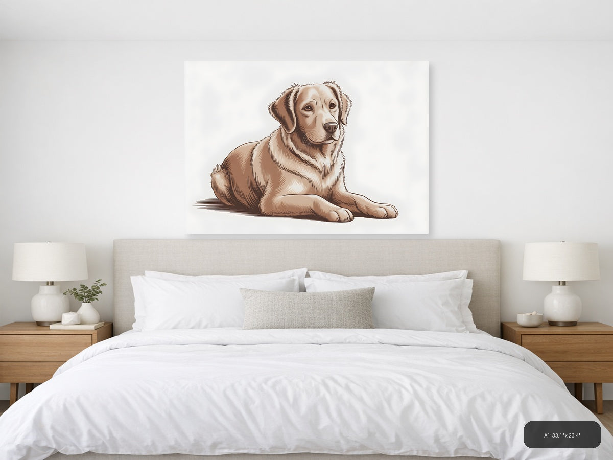 Golden Retriever Dog Portrait Minimalist Wall Art — A1 / Bedroom