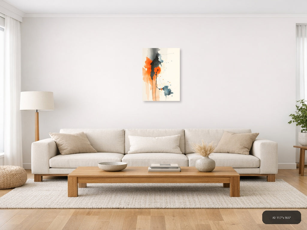 Abstract Watercolor Figure in Orange and Black Wall Art — A3 / Living Room
