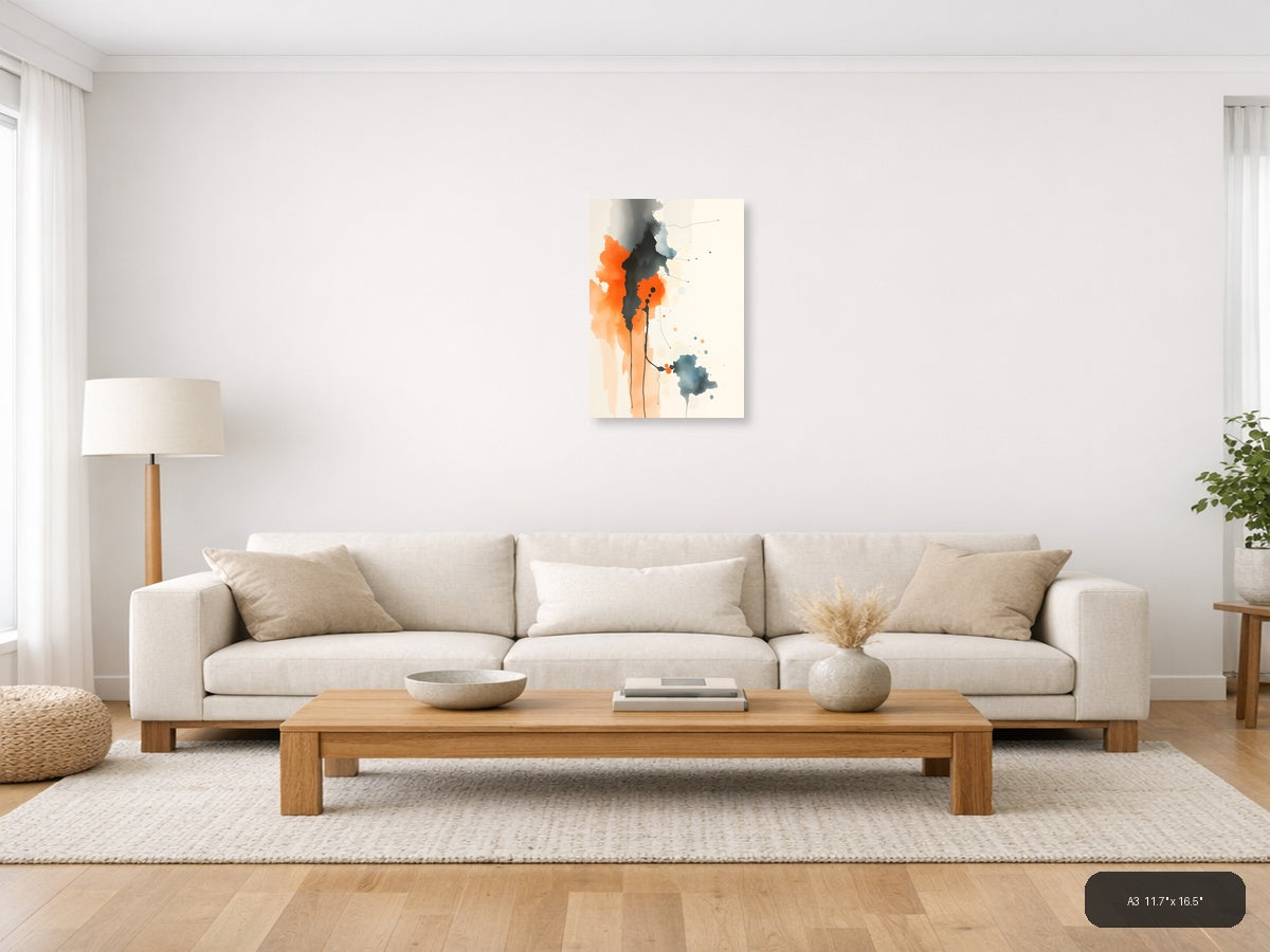 Abstract Watercolor Figure in Orange and Black Wall Art — A3 / Living Room