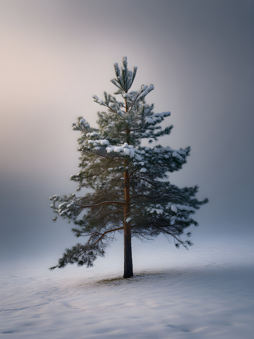 Solitary Pine Tree in Snow - Winter Photography Wall Art