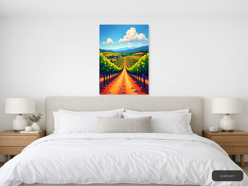 Vibrant Vineyard Valley Abstract Landscape Wall Art — A1 / Bedroom