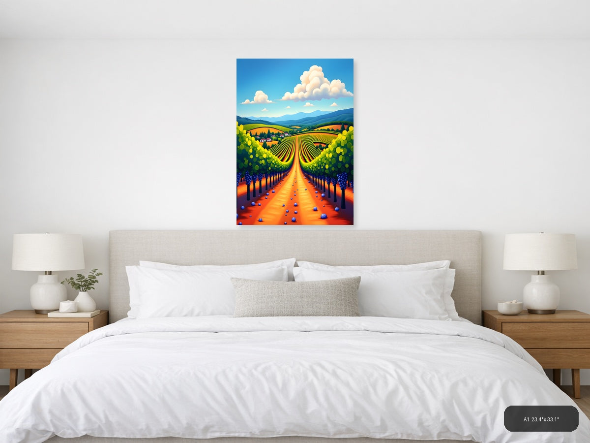 Vibrant Vineyard Valley Abstract Landscape Wall Art — A1 / Bedroom