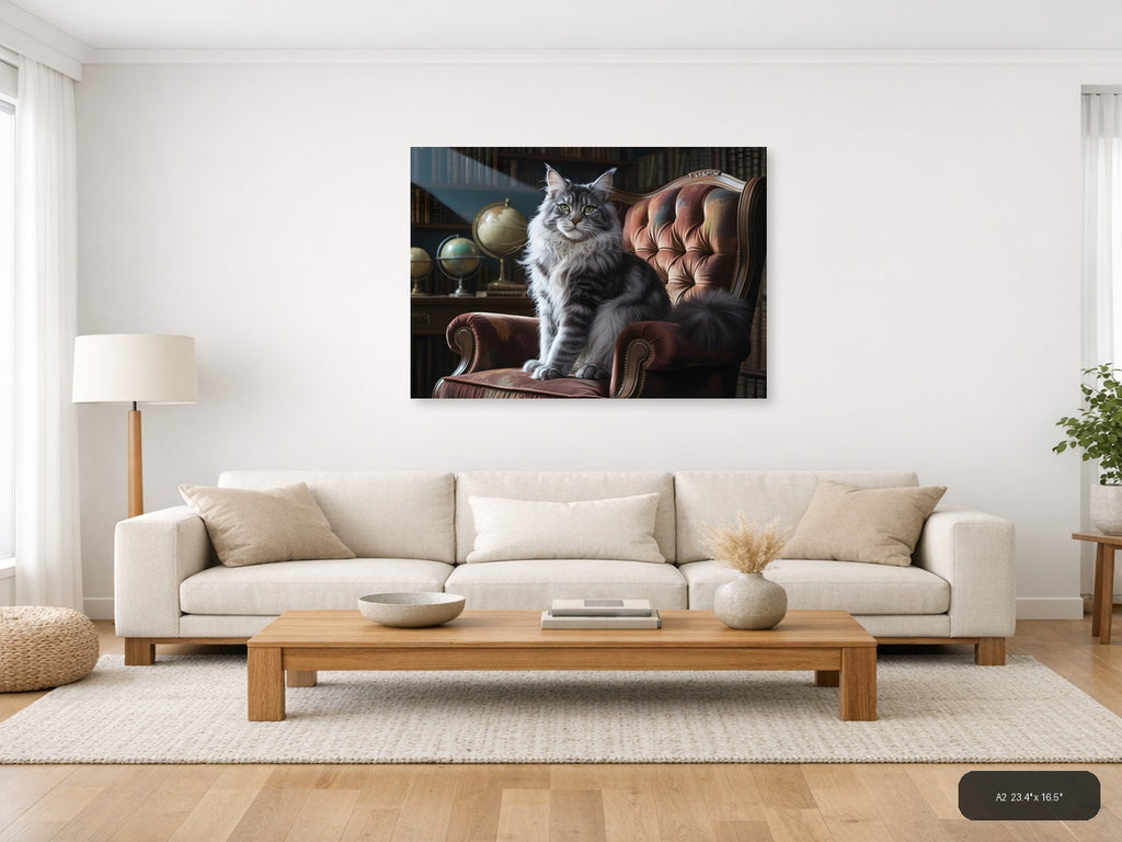 Majestic Gray Tabby Cat Portrait Photography Wall Art — A2 / Living Room