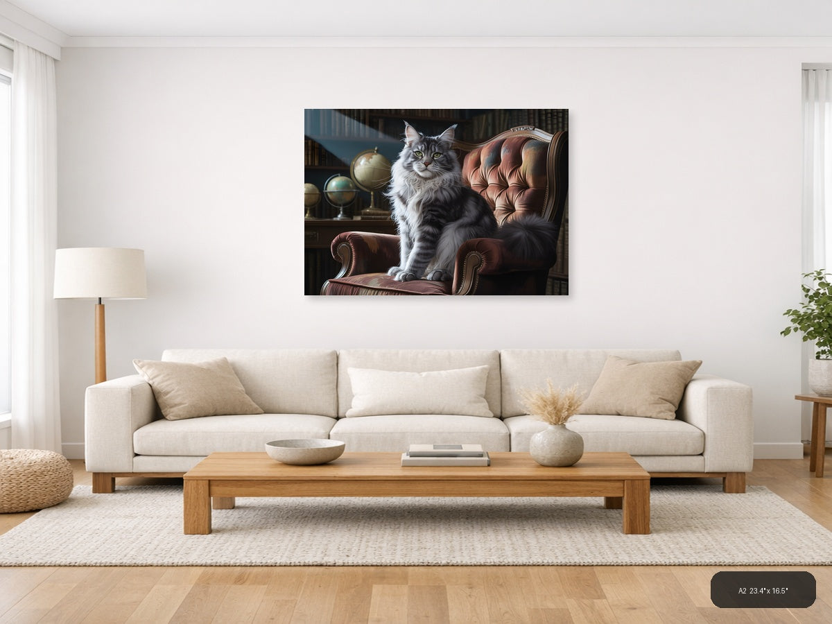 Majestic Gray Tabby Cat Portrait Photography Wall Art — A2 / Living Room