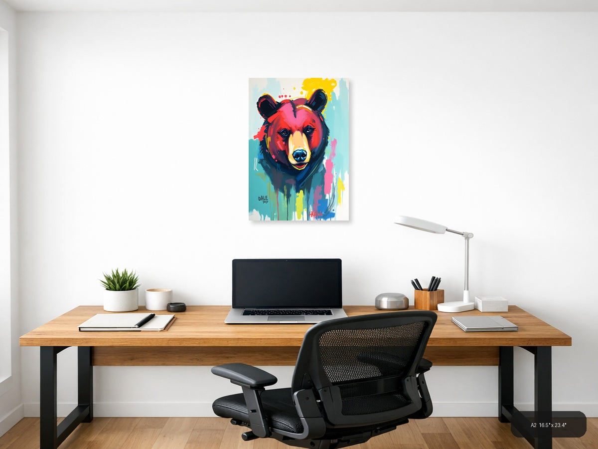 Colorful Abstract Bear Portrait Pop Art Wall Art — A2 / Office