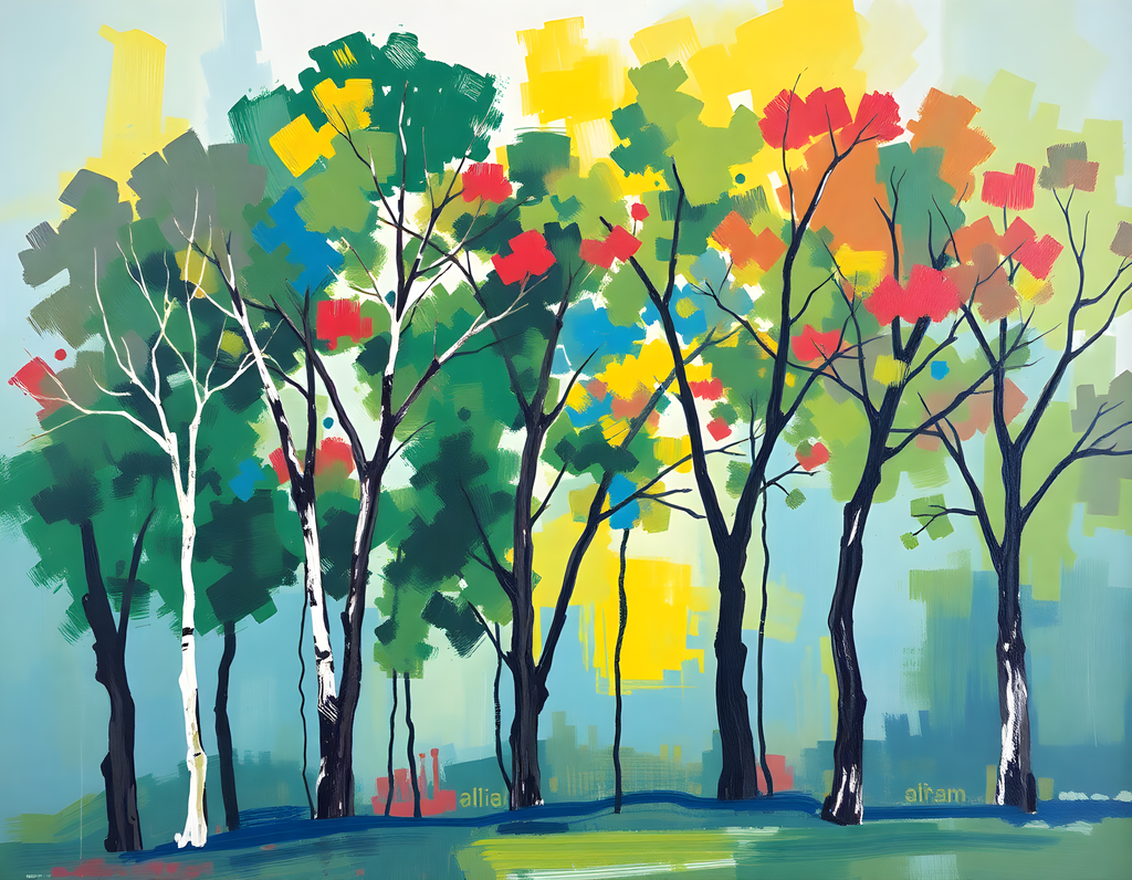 Colorful Abstract Forest Trees Landscape Wall Art