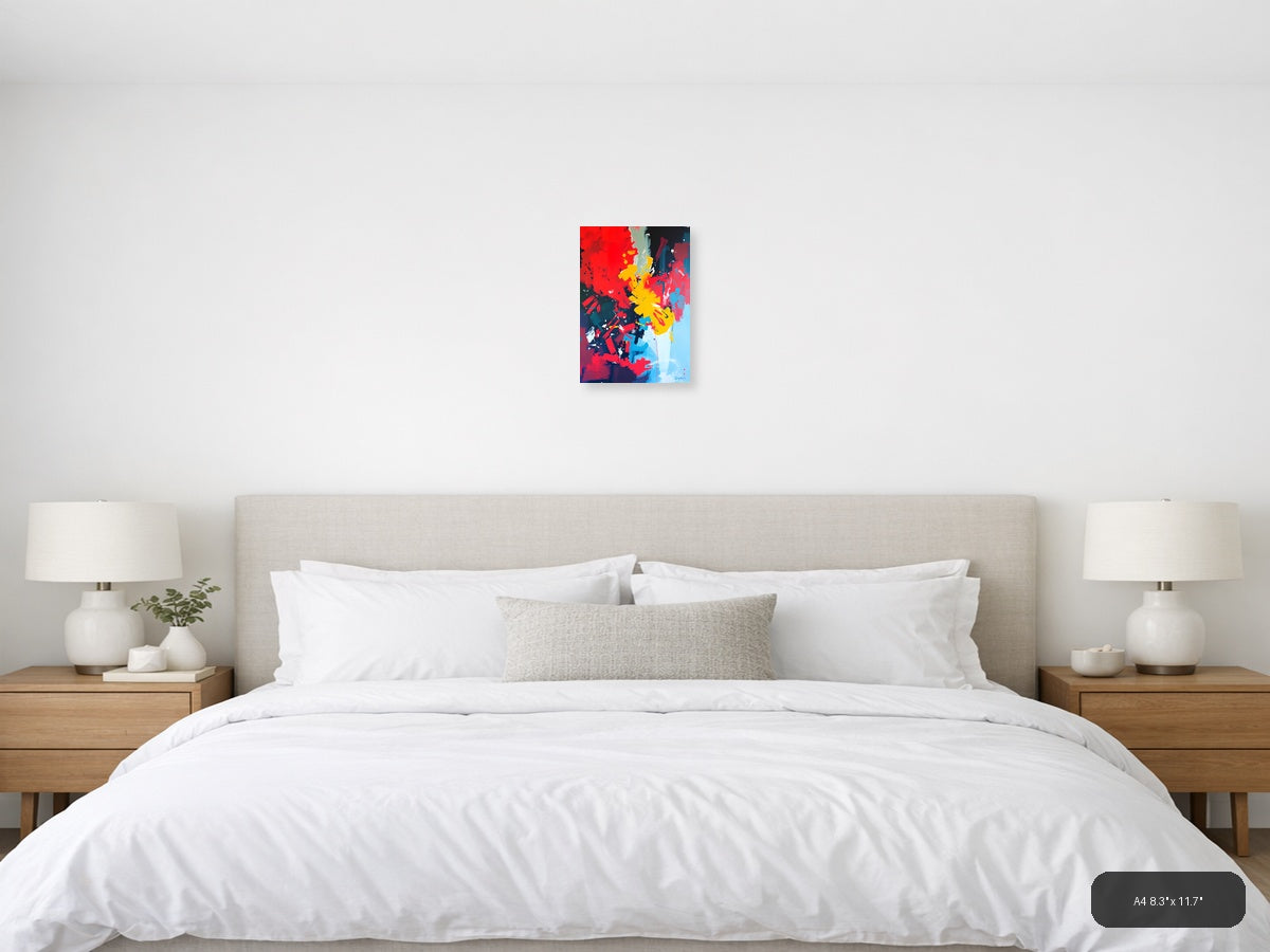Abstract Colorful Explosion Yellow Red Blue Wall Art — A4 / Bedroom