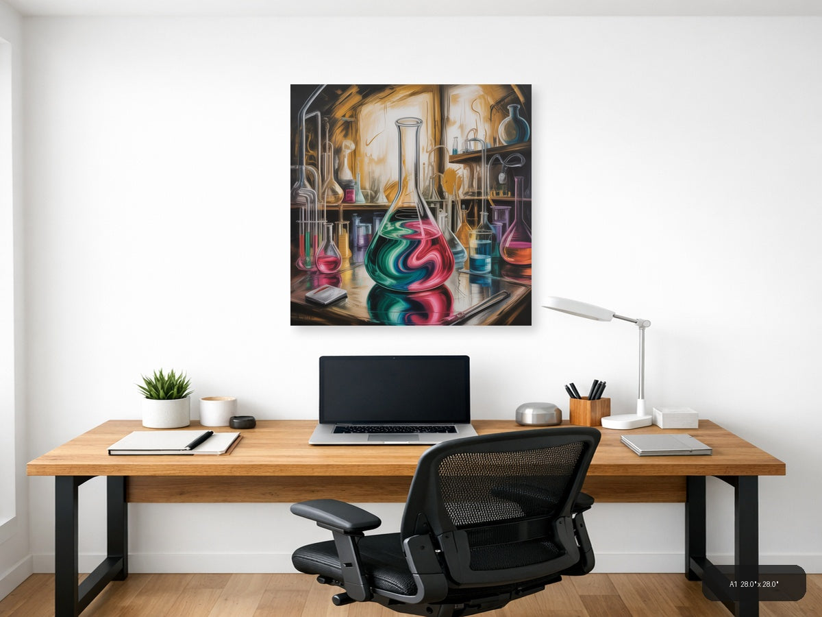 Abstract Laboratory Flasks Vibrant Chemical Art Wall Art — A1 / Office