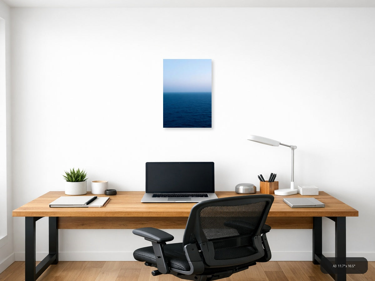 Minimalist Ocean Horizon Blue Gradient Wall Art — A3 / Office