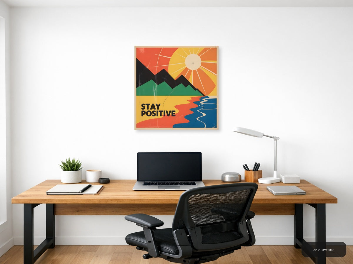 Vintage Retro Landscape with Sun and Mountains Wall Art — A2 / Office