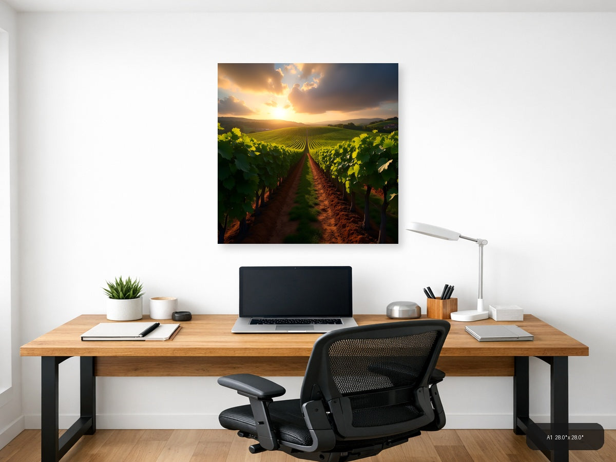 Golden Sunset Vineyard Landscape Photography Wall Art — A1 / Office