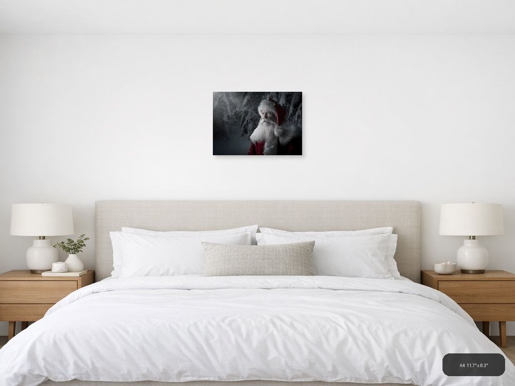 Santa in Snowy Forest Portrait Photography Wall Art — A4 / Bedroom