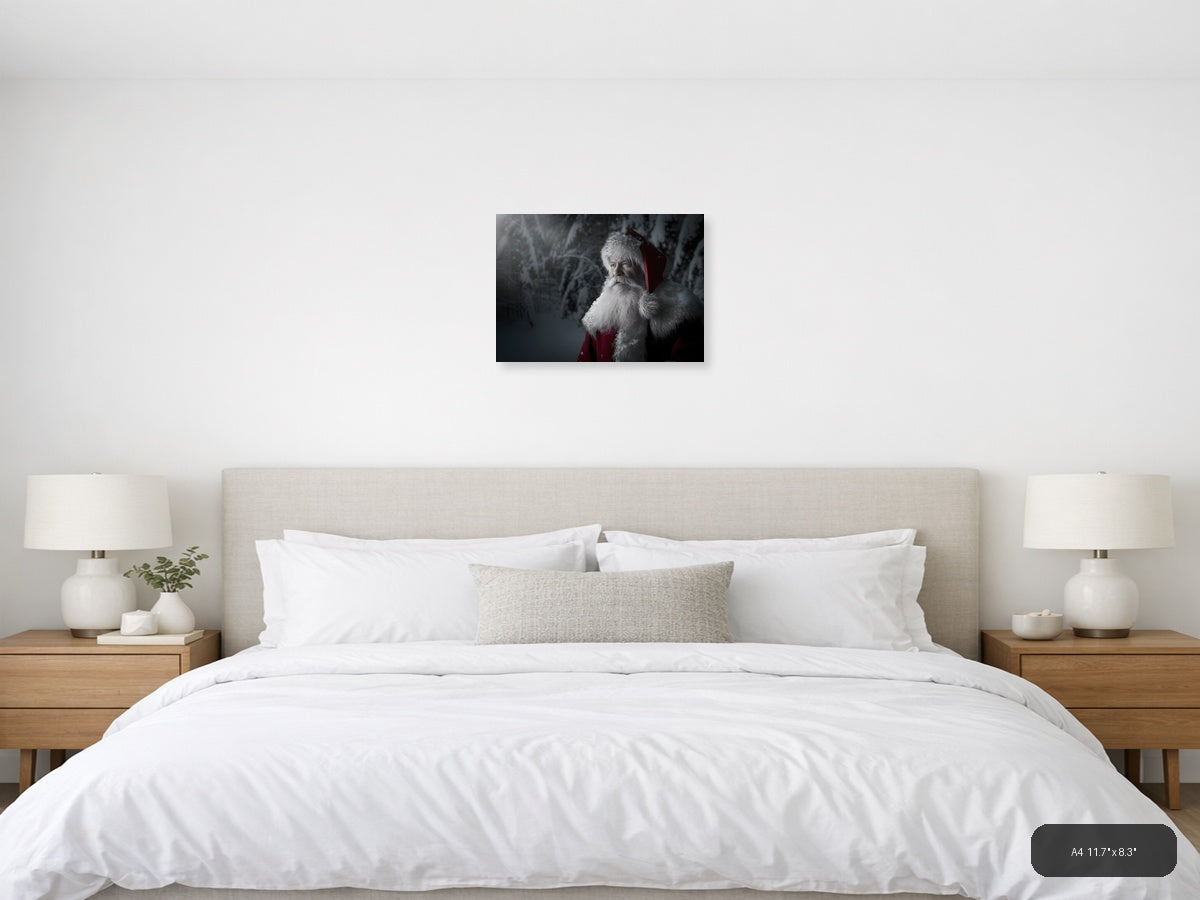 Santa in Snowy Forest Portrait Photography Wall Art — A4 / Bedroom