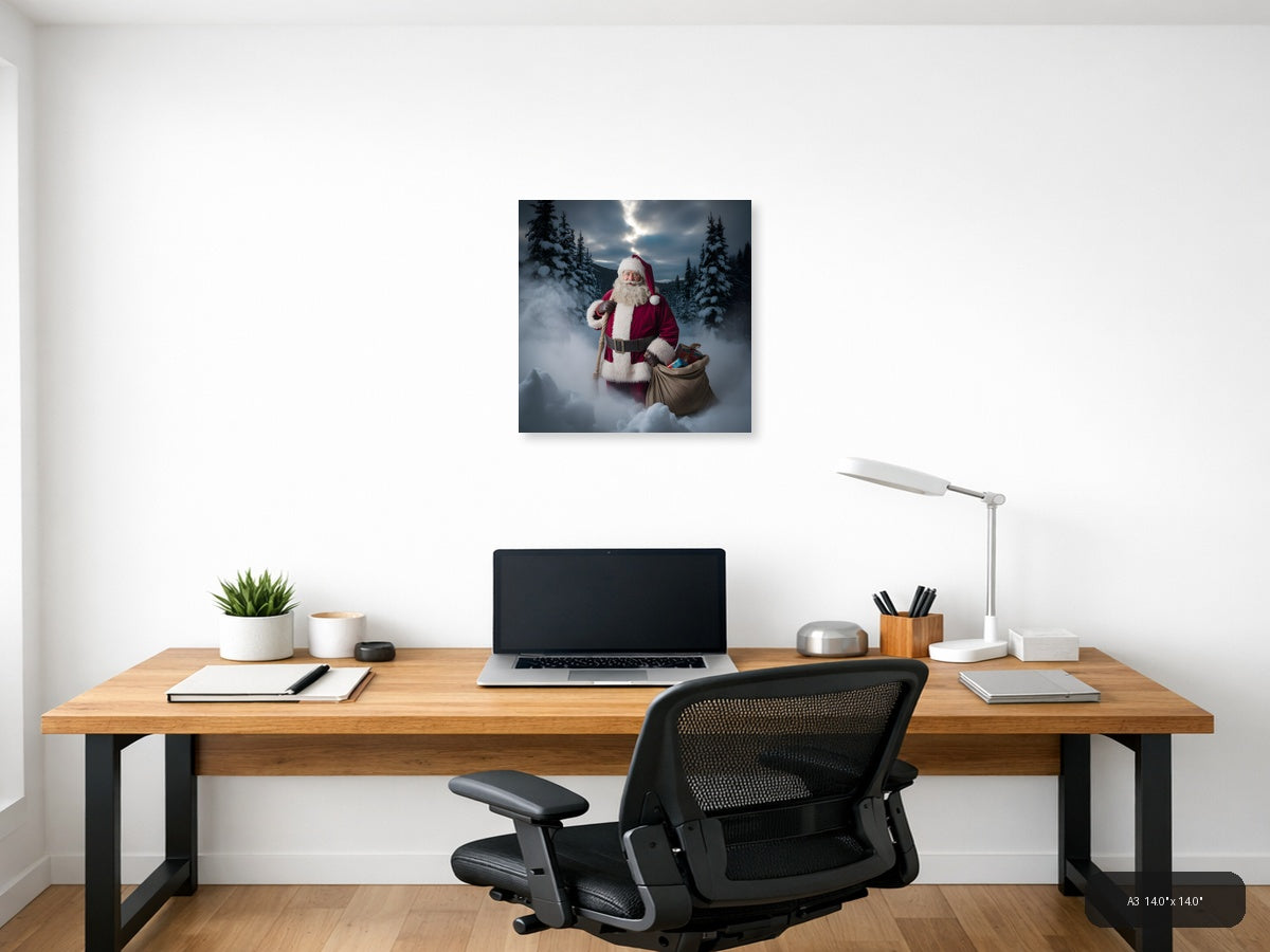 Santa Claus Winter Forest Snow Photography Wall Art — A3 / Office