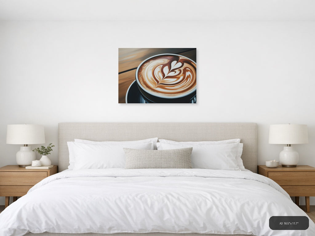 Abstract Latte Art Coffee Cup Landscape Wall Art — A3 / Bedroom