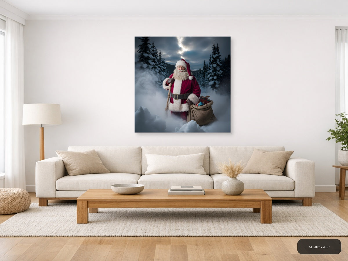 Santa Claus Winter Forest Snow Photography Wall Art — A1 / Living Room