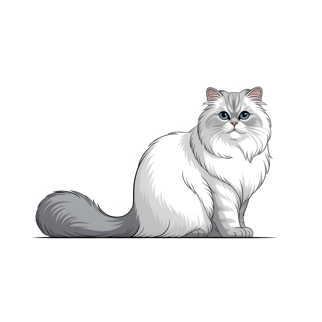 Gray and White Persian Cat Portrait Minimalist Wall Art