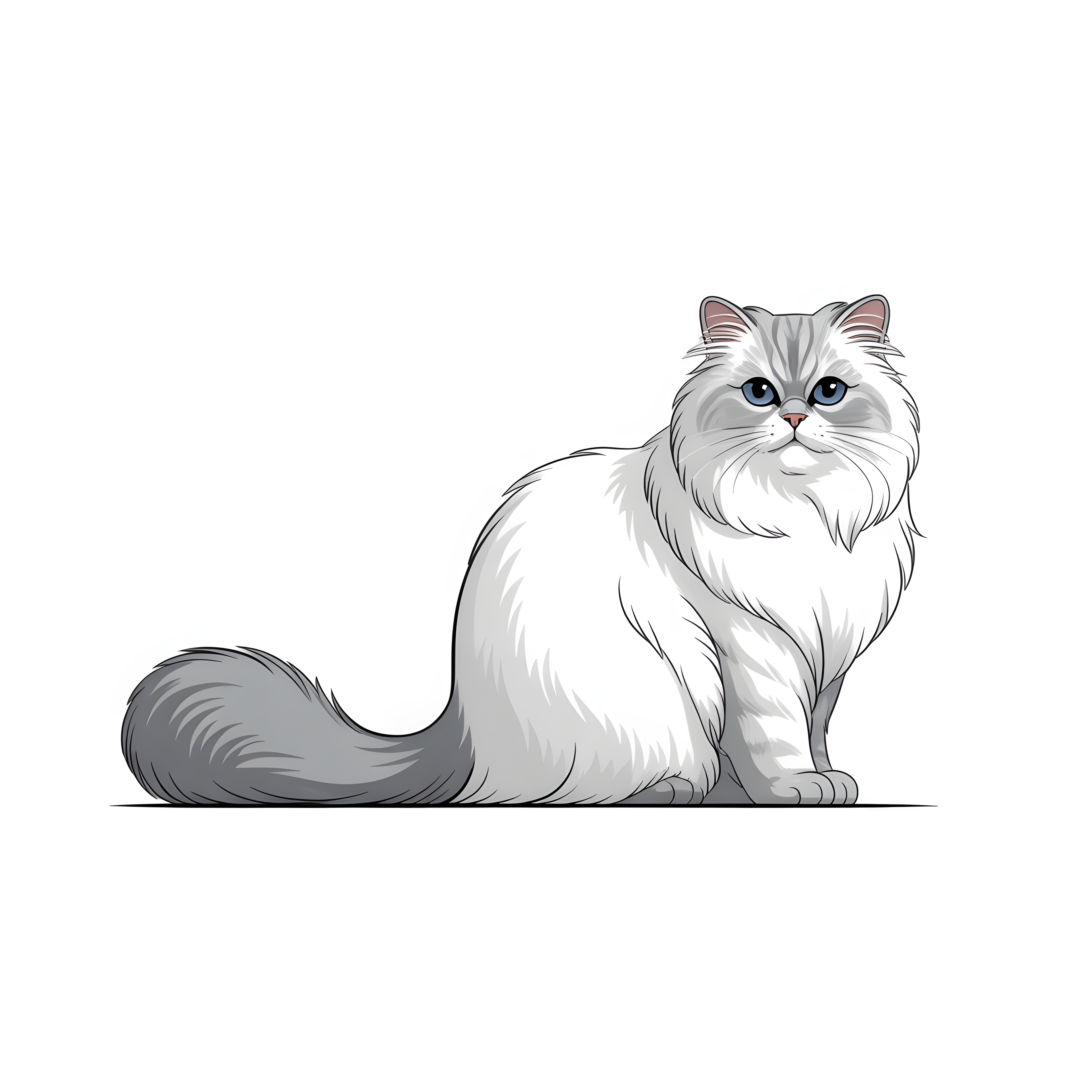 Gray and White Persian Cat Portrait Minimalist Wall Art