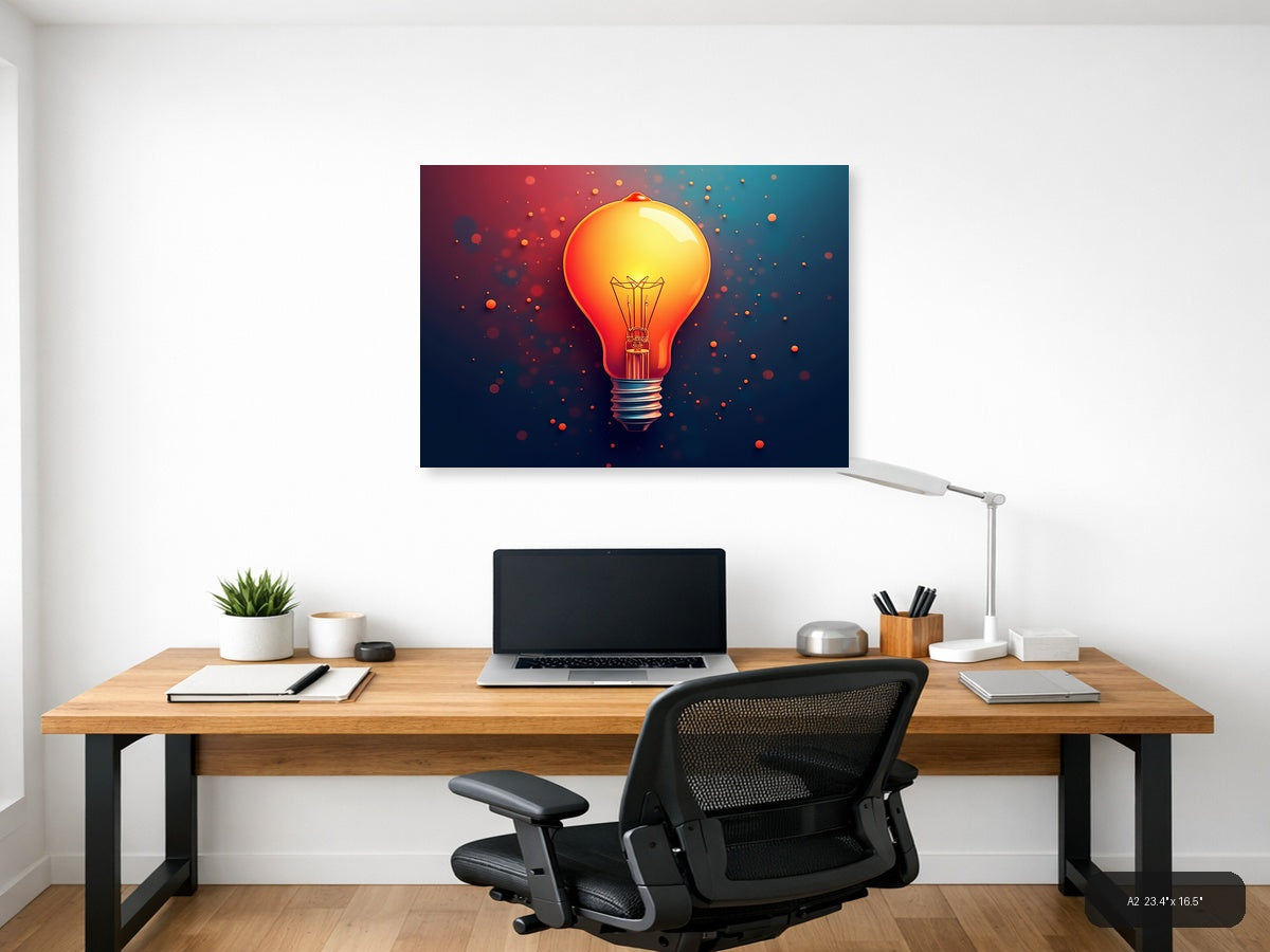 Glowing Light Bulb Abstract Modern Wall Art — A2 / Office