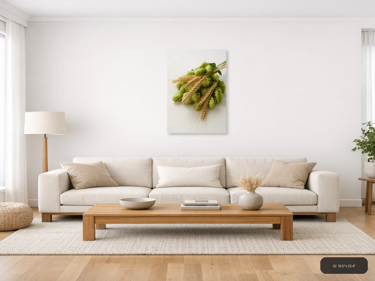 Hops and Wheat Minimalist Botanical Wall Art — A2 / Living Room