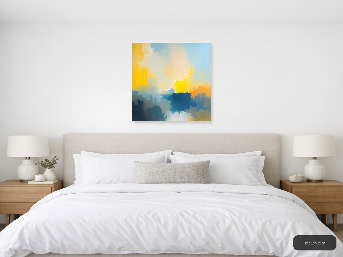 Abstract Waterfront Sunrise with Yellow Sky Wall Art — A2 / Bedroom
