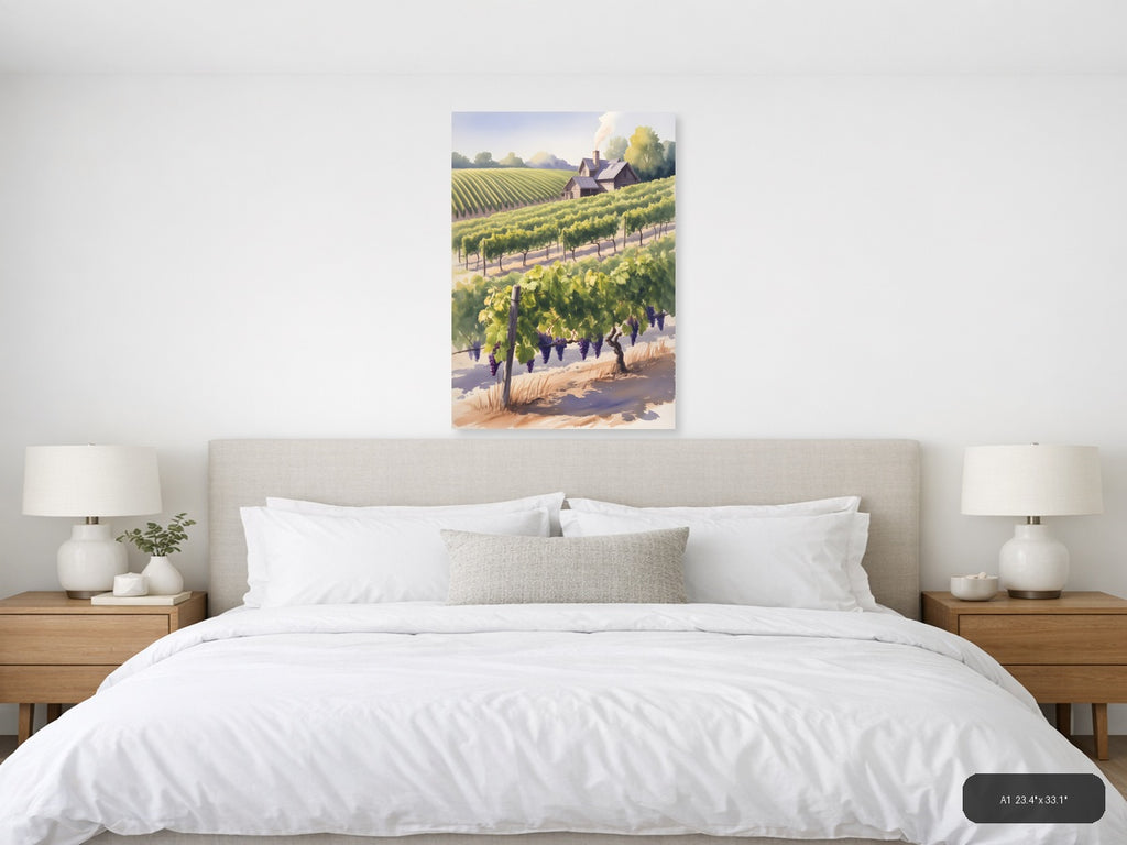 Vineyard Countryside Watercolor Landscape Wall Art — A1 / Bedroom