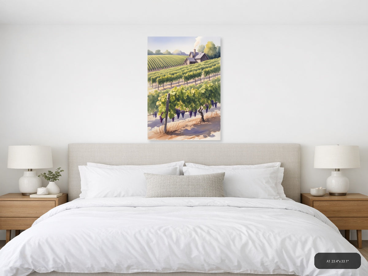 Vineyard Countryside Watercolor Landscape Wall Art — A1 / Bedroom