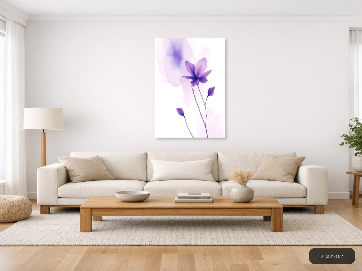 Purple Watercolor Cosmos Flowers Wall Art — A1 / Living Room